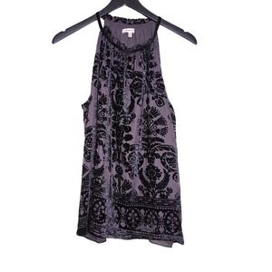 Max Studio Velvet Burnout Top Sleeveless Flowy Tank Floral Halter Whimsigoth L